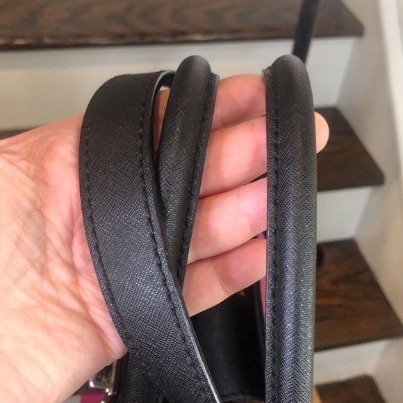 MICHAEL KORS Fuchsia & Black Saffiano Leather Satchel w Silver Chain Crossbody - Picture 11 of 17